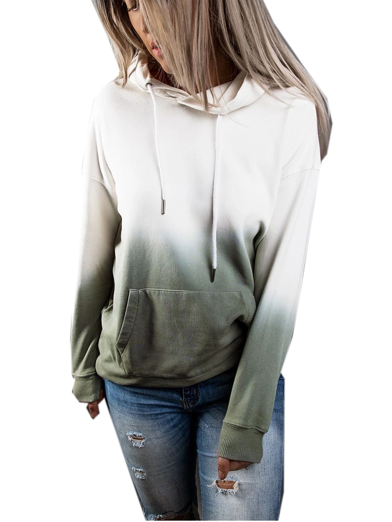 Women Lady Long Sleeve Hoodie Sweatshirt Jumper Hooded Pullover Shirt Top Blouse 