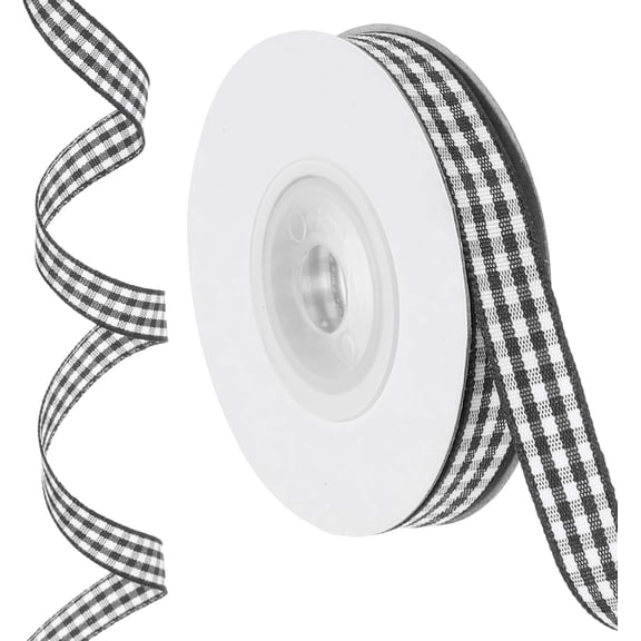 10 Yards x 0.4" Plaid Ribbon, Black and White Gingham Ribbon Gift Wrapping Ribbon for Thanksgiving Bow Wreath Craft Birthday Wedding