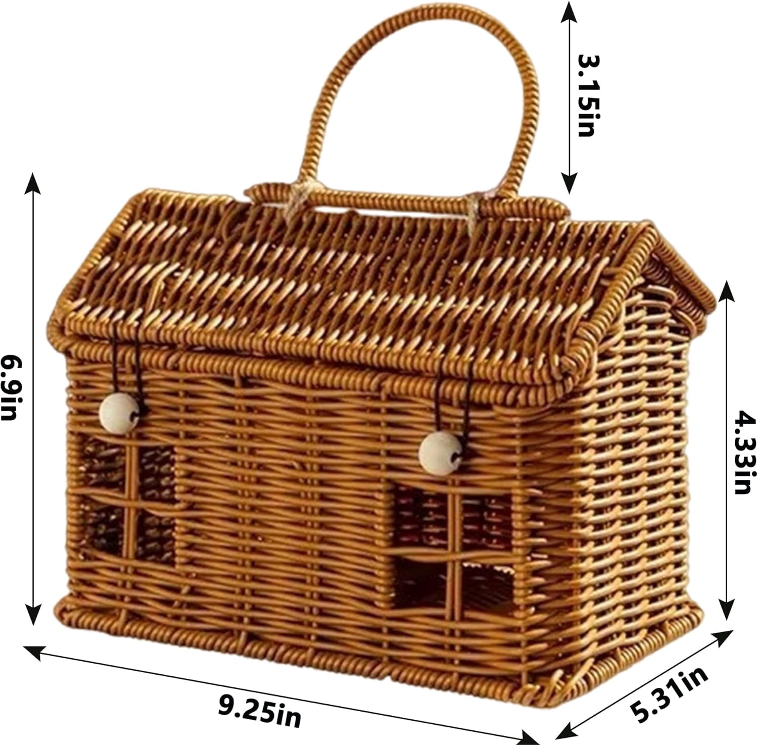 Wicker Picnic Basket: Empty Picnic Baskets with Lid, House Shaped Woven Basket with Folding Handle, Natural Harvest Basket Wicker Basket for Picnics, Easter, Organizing, Storage and More
