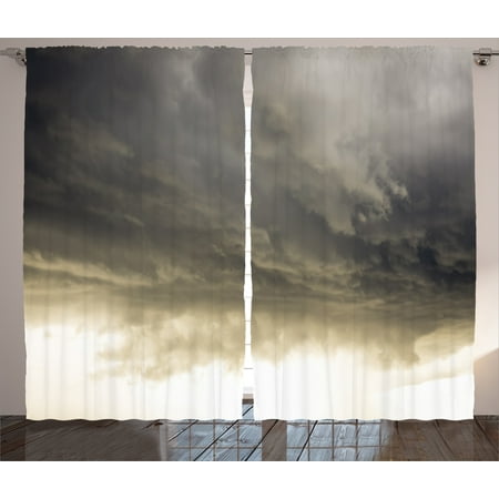 Nature Curtains 2 Panels Set, Heavy Storm Clouds in Dark Sky Hurricane Weather Cloudscape Mass of Liquid Droplets Image, Living Room Bedroom Decor, Grey, by