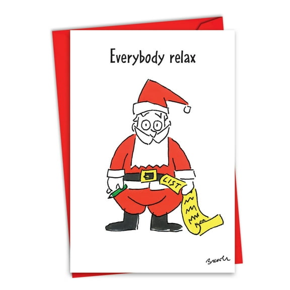 NobleWorks Funny Christmas Paper Card with 5 x 7 Inch Envelope (1 Card) Merry Christmas Holiday Nothing Naughty C10179XSG