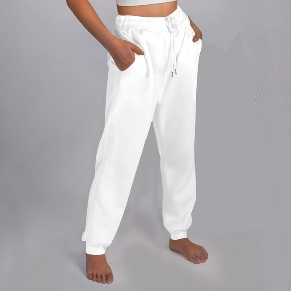 White Sweatpants Women Straight Leg Sweatpants for Women Bottom Fleece Joggers Drawstring High Waited Tapered Yoga Pants with Pockets