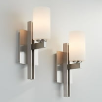 Possini Euro Design Ludlow Modern Wall Light Sconces Set of 2 Brushed Nickel Hardwire 4 1/2" Fixture White Glass for Bedroom Bathroom Vanity Reading