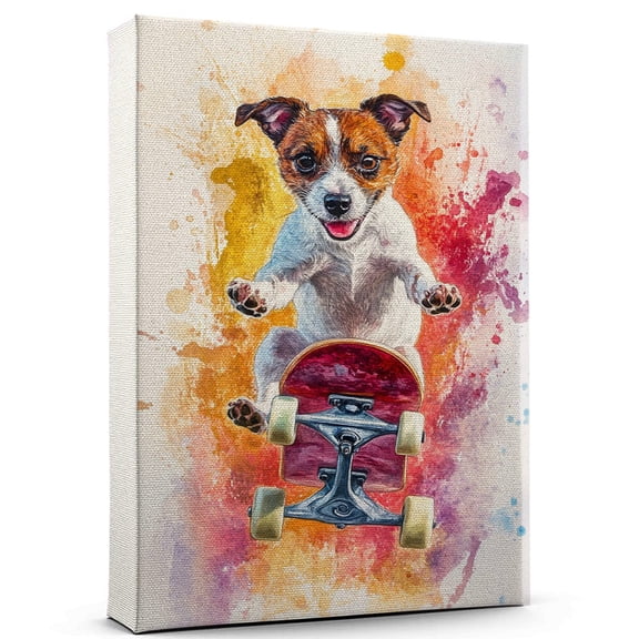 Toy Fox Terrier Dog Stretched Canvas Size 8x12 – Skateboarding Canvas Print of Funny Toy Fox Terrier Dog Wall Art, Skateboarding Sports Wall Decor, Home Decor, Dog Lover