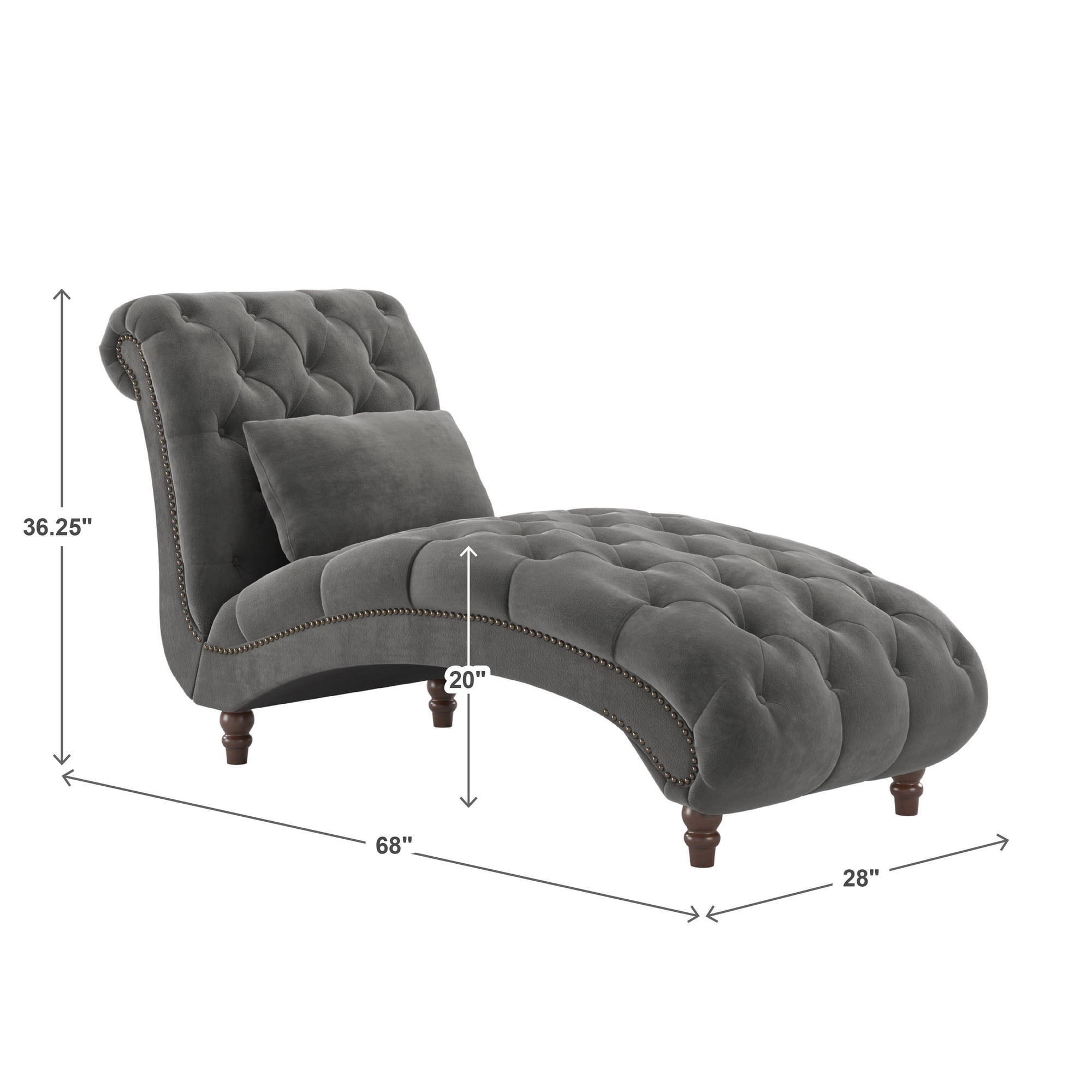 Weston Home Bowman Tufted Armless Chaise with Matching Pillow, Dark Gray Velvet