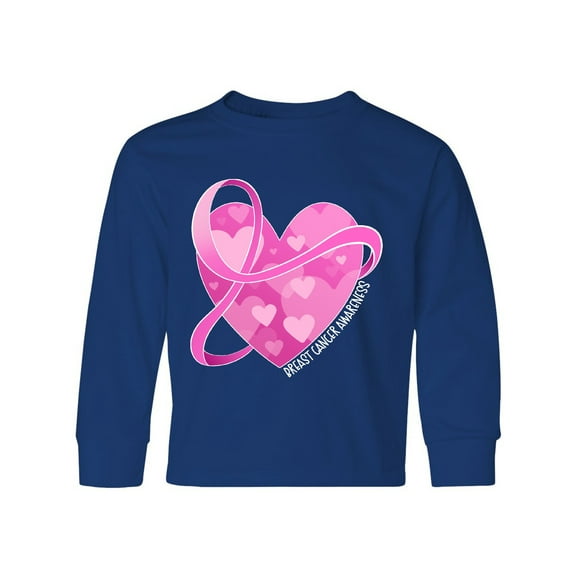Inktastic Breast Cancer Awareness Pink Ribbon Around Heart Long Sleeve Youth T-Shirt