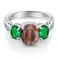 thumbnail image 3 of Gem Stone King 2.30 Ct Oval Red Tiger Eye Green Nano Emerald 925 Sterling Silver Ring (Size 9), 3 of 6
