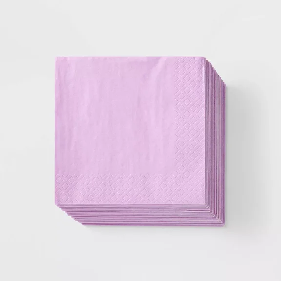 30ct Beverage Napkins Light Purple -