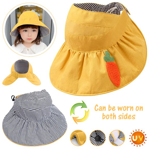 POINTERTECK Kids UPF 50  Sun Hat, UV Sun Protection Hats, Adjustable Double Sides Wide Brim Breathable Bucket Hat, Summer Outdoor Beach Play Hat for 3-8 Years Old Kids, Yellow