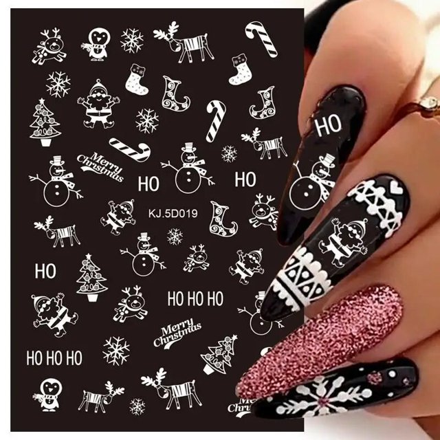 Pegatinas 3D para uñas, calcomanías de dibujos animados de invierno, Elk, Papá Noel, copo de nieve, conejo, diseño deslizante, esmalte de uñas, arte de uñas, decoración DIY
