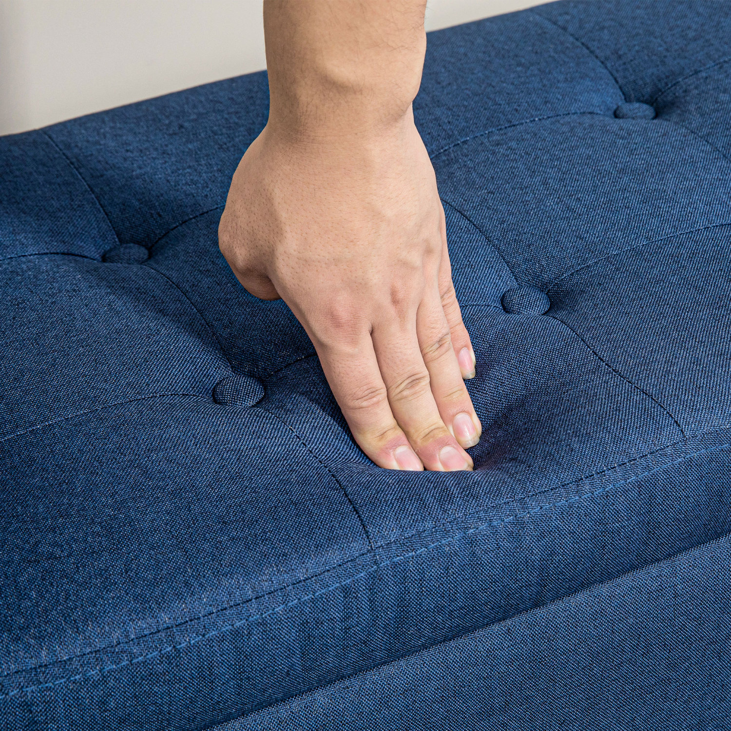 Versatile Storage Ottoman, Linen Fabric Footrest for Living Room, Blue