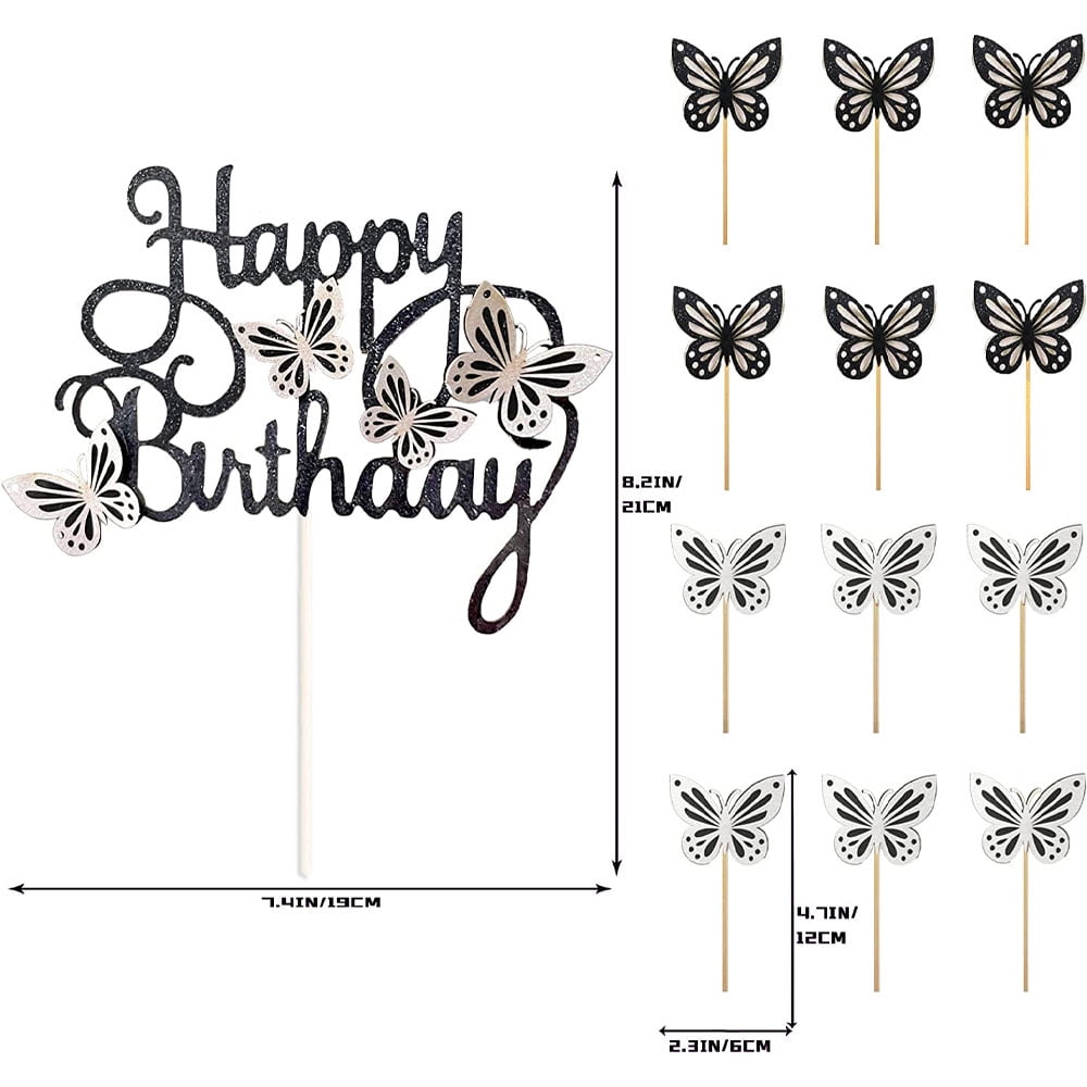 13pcs 3D Butterfly Cake Toppers, for Girls Women's Birthday Cake Decorations Butterfly Party DecorationsStyle:Style 4;