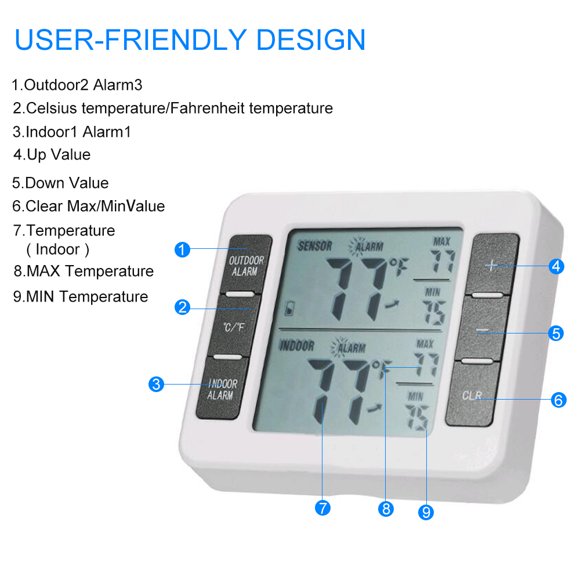 Freezer Thermometer,Thermometer With Thermometer Min/max Temperature Outdoor Thermometer With Thermometer Audible Alarm With Thermometer Min/max Alarm Indoor Outdoor Dsfen Rookin Outdoor With Min/max