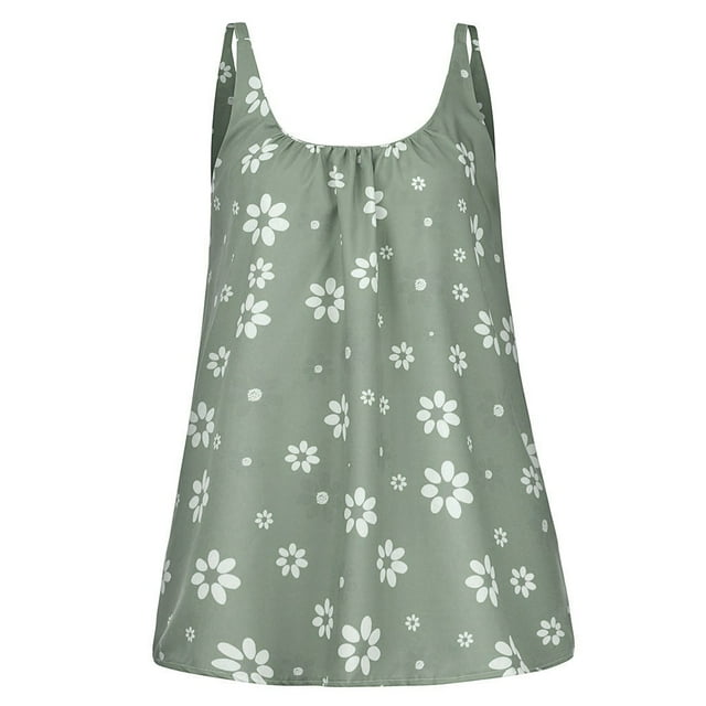 HUANBAI Débardeur Sans Manches Col Rond Blouses à Fleurs Hauts Imprimés Tee Camisole Blouse pour Femmes