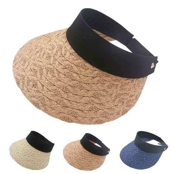 Cheers.US Sun Visors for Women UV Protection Roll Up Wide Brim Packable Beach Straw Hat