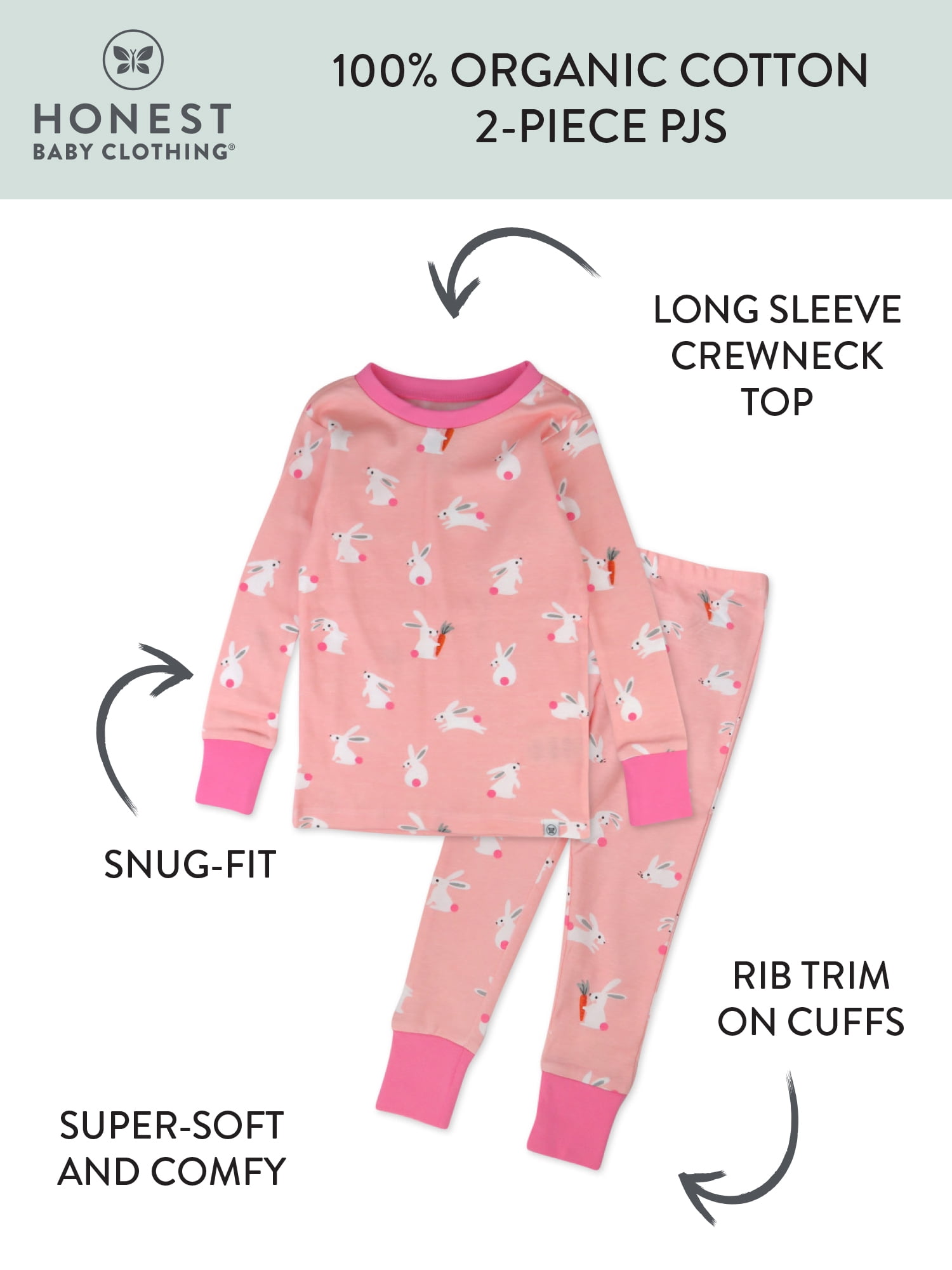 Honest Baby Clothing Organic Cotton Easter Toddler Boy/Girl 2-Piece Long Sleeve Pajama Set, Sizes 2T - 5T