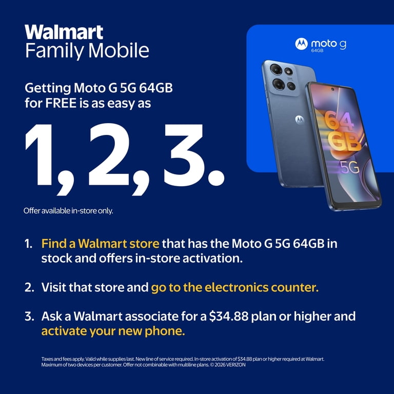 Walmart Family Mobile Motorola moto g 2025, 5G, 64GB,Blue