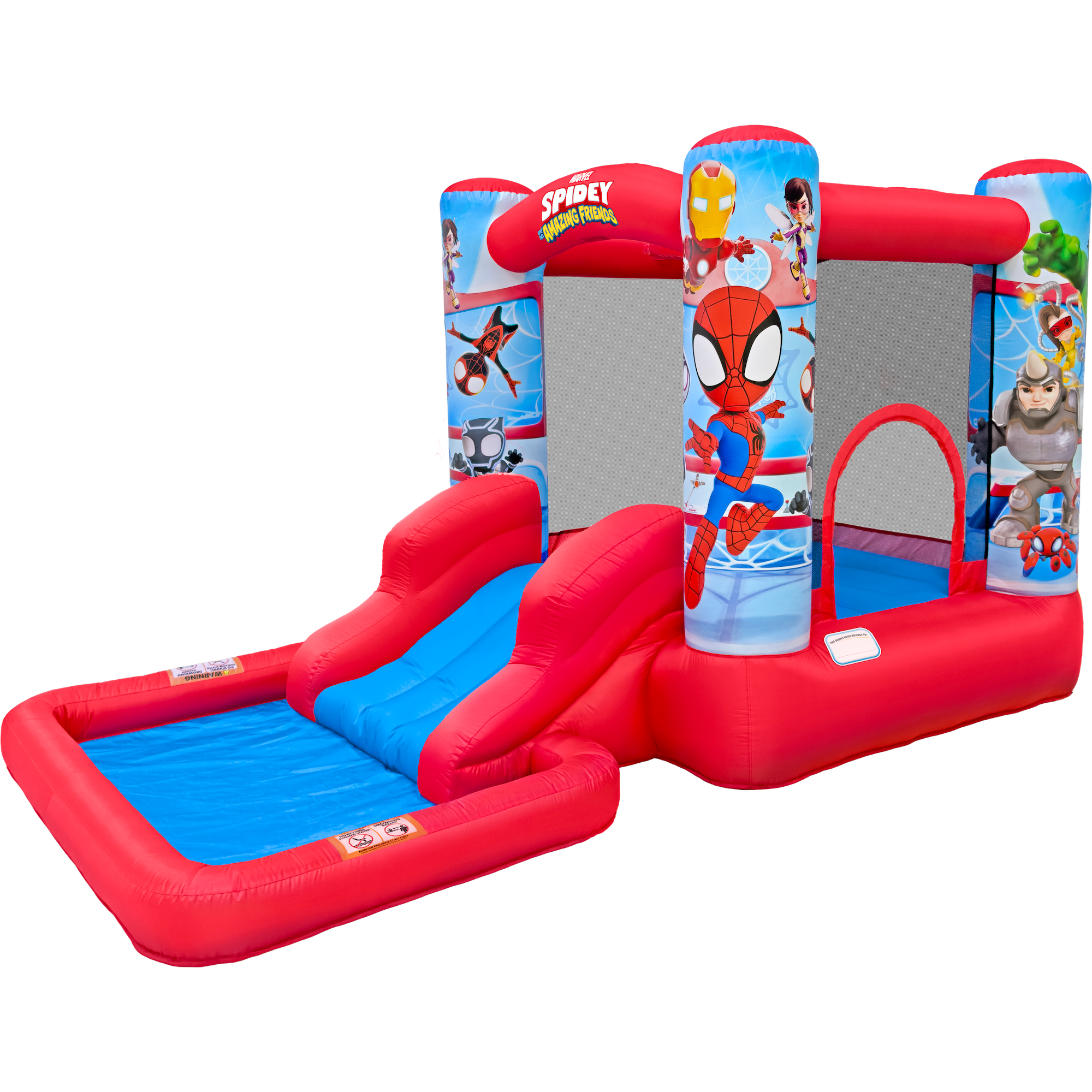 Spidey and His Amazing Friends Bounce House Water Slide with Pool & Ball Pit Inflatable Bouncer for Kids Ages 3&ndash;8 with Basketball Hoop Water Misting System Blower & Carry Bag