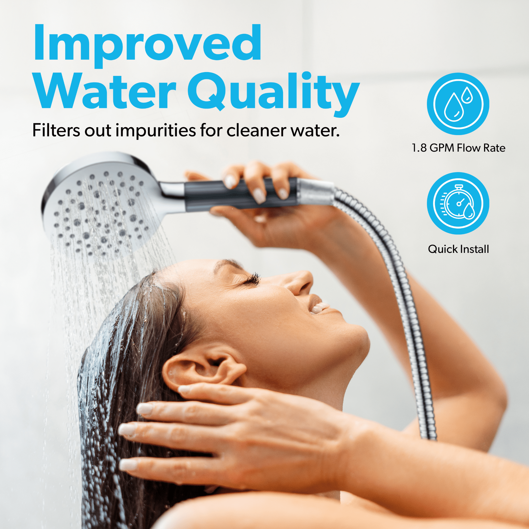 BLACK+DECKER Handheld Shower Head w/ 3 Spray Settings, Water Filter, & Stainless Steel Hose, Chrome