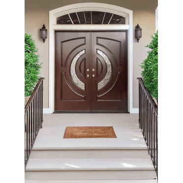 72" x 80" Environment Damage Resistant Polyurethane Composite Exterior Entry House Front Door, Openable Tempered Rain Glass Window, Right-Hand Double Door Inward Swing Dark Walnut