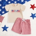 thumbnail image 3 of HCNTES Toddler Baby Infant Newborn Boys Girls Independence Day Outfits Set Spring Summer Short Sleeve Shirt and Pants Set Kids 2-piece Pajamas Sleepwear(F02-Red,12-18 Months), 3 of 8