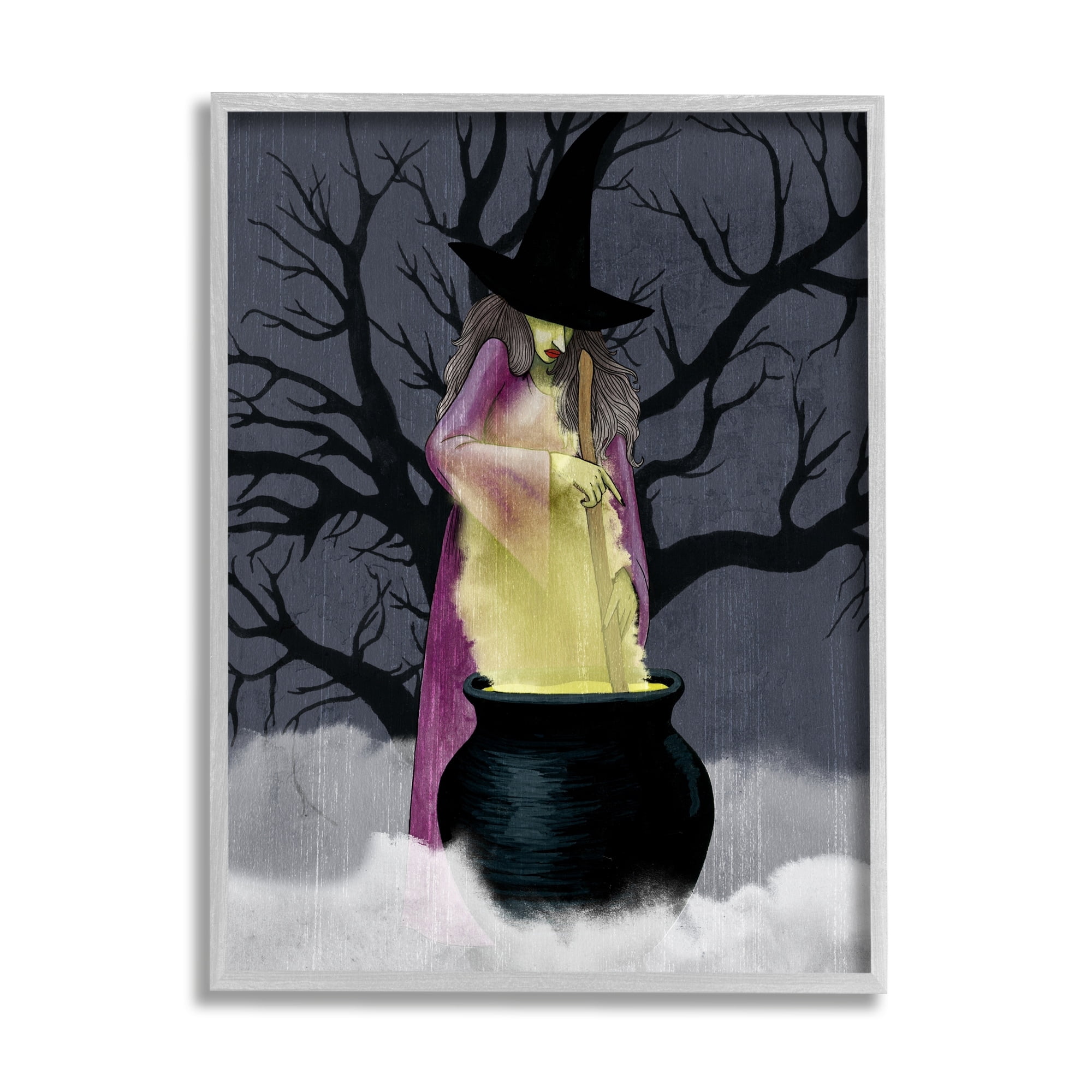 Witch Stirring Smokey Cauldron Spooky Halloween Night Fairy Tales & Fantasy Painting Framed Art Print Wall Art