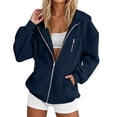 thumbnail image 3 of Otntypg Women's Fall Full Zip Up Y2K Hoodies Lightweight Casual Long Sleeve Drawstring Hooded Pullover Sweatshirts Trendy Fall Winter Track Jackets with Multi-Pockets, 3 of 10