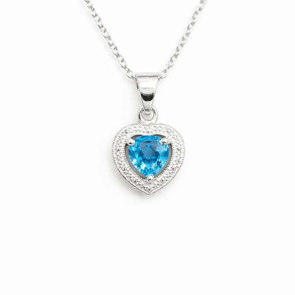 PILWALS Heart Shape Natural Blue Topaz Necklace Pendants 925 Sterling, Sterling Silver