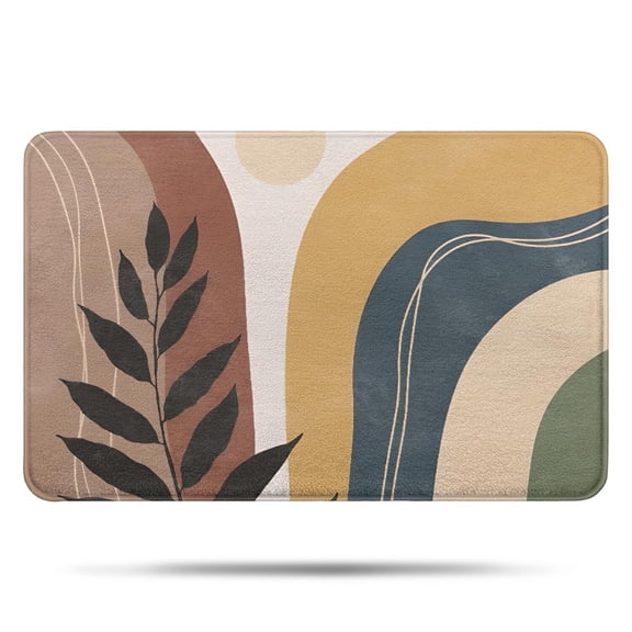 Brown Boho Geometric and Plant Pattern Bathroom Rugs Mat,Non Slip Microfiber Bathroom Rug,Rubber Backing,Soft Bathroom Mats for Bathroom Floor,Tub and Shower,17x27in(43x68cm)