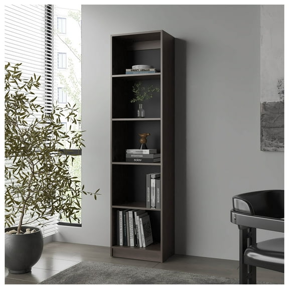 FM FURNITURE Beaver Balley Bookcase with Open Storage and 5 Shelves, Stained Walnut