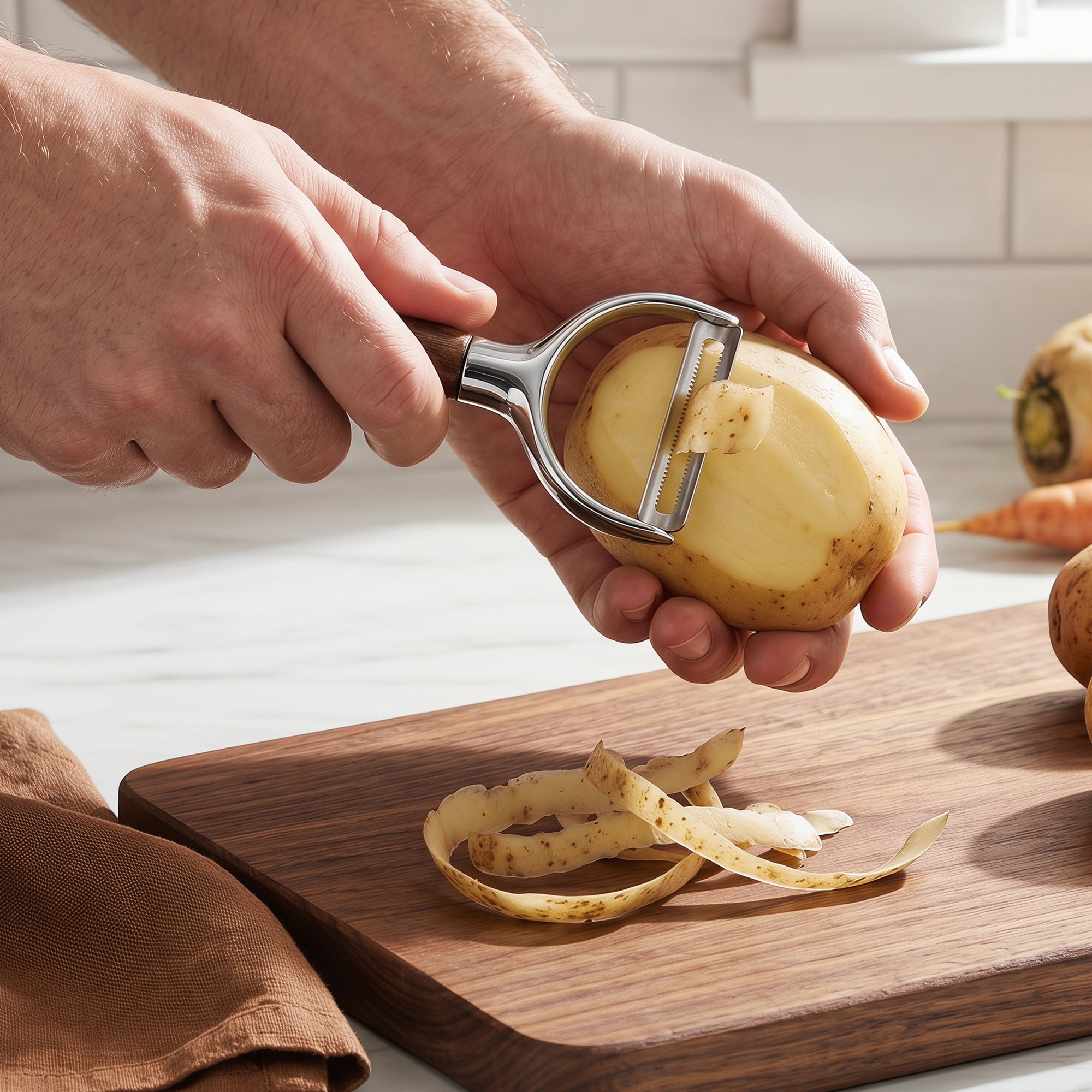 Unique Bargains Wood Apple Peeler, Durable Potato Peeler with Ergonomic Handle Dark Brown