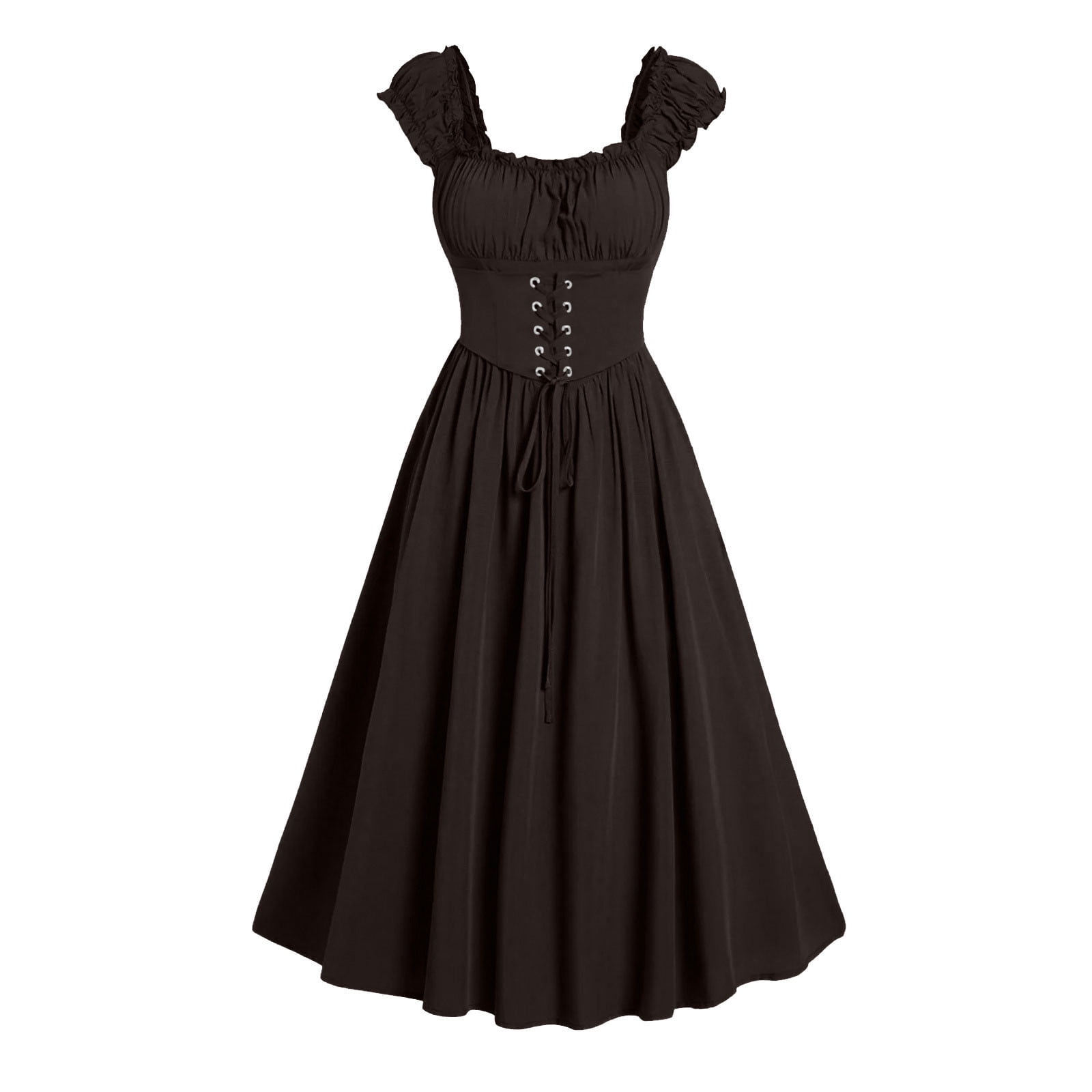 Économies d'Été! RBCKVXZ Robe Gothique à Lacets Manches Modelantes Col Rond Robes à Nouer Café TG