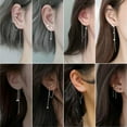 thumbnail image 2 of GKNET 925 Silver Zircon Clip Long Tassel Stud Earrings Drop Line Women Jewellery Gift-#22 9cm ear line, 2 of 9