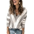 thumbnail image 1 of Womens V Neck Long Sleeve Ripped Distressed Pullover Knitted Sweater S-2XL, 1 of 5
