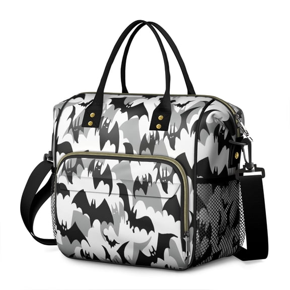 Black and Gray Halloween Bats Womens Lunch Box for Work,Insulated Large Lunch Bag for Tween and Teen,Loncheras Para Mujer,Leakproof Adult Lunch Bag for Work,Beach,Travel,Picnic,Camping