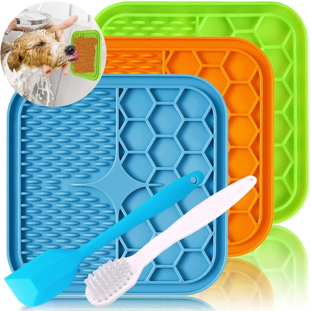 Lick Mat Kwispel Dog para perros con ventosas y cepillo, 3 unidades