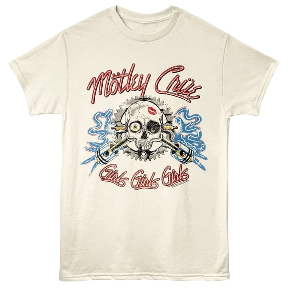 Motley Crue Girls Electric Skull Men's T Shirt (Ivory, AdultS)