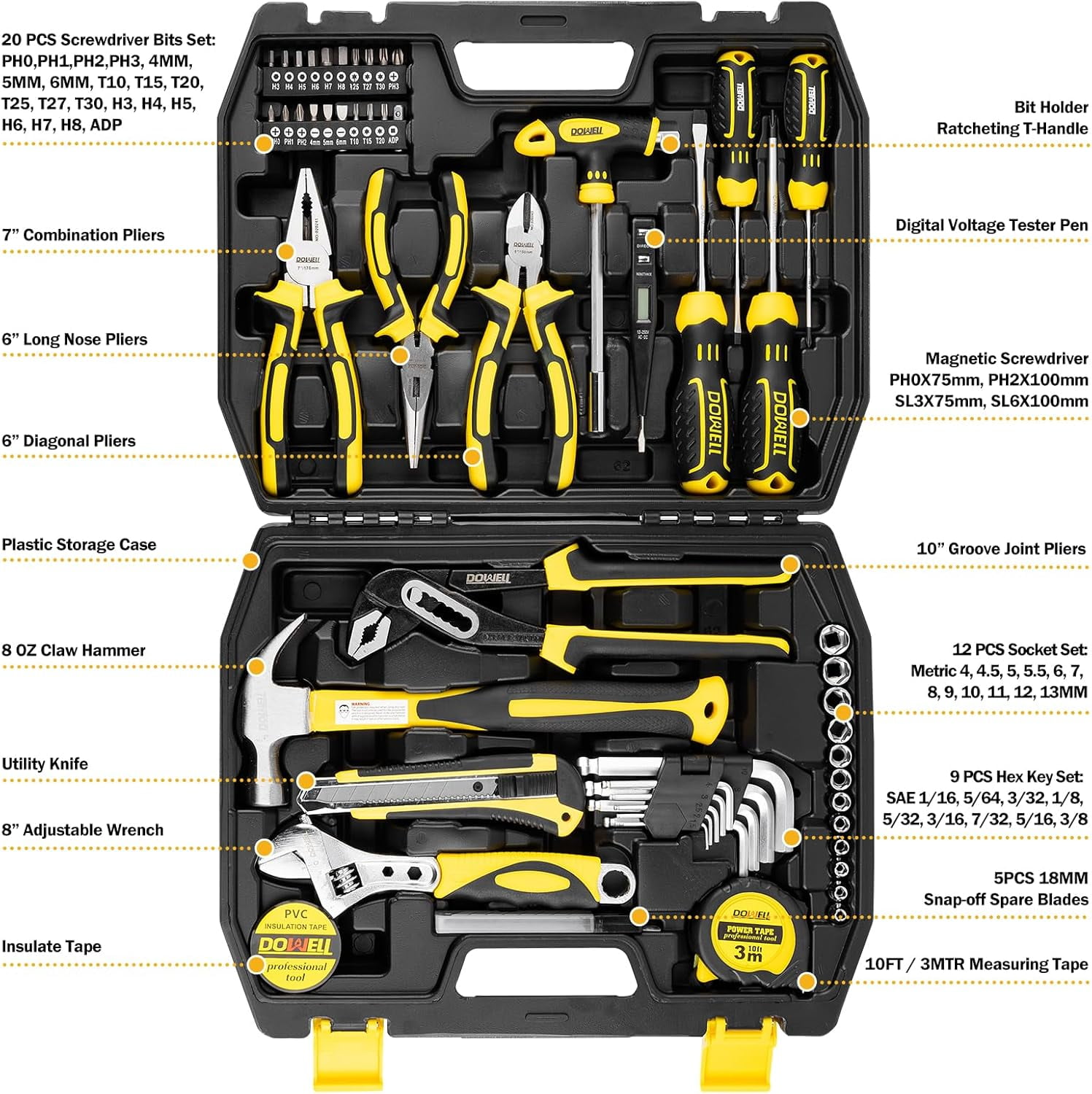 Tool Set Tool Kit 62PCS Homeowner Tool Set Wrench Pliers Screwdriver Set Repair Tool Kit