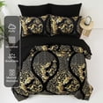 thumbnail image 3 of Juego de edredón para cama de damasco bohemio, dorado, negro, dorado, tamaño king, 3 of 7