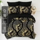 thumbnail image 3 of Juego de edredón para cama de damasco bohemio, dorado, negro, dorado, tamaño king, 3 of 7