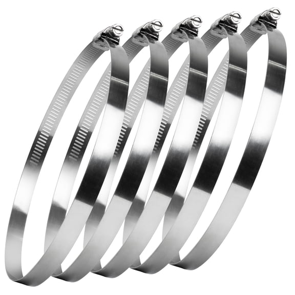 POWERTEC 5PK Stainless Steel Worm Gear Drive Hose Clamps, Adjustable 7-1/4" to 8-5/8" for Dryer Vent Hose, Pipe Clamp, Dust Collection, Plumbing, Automotive (50112)