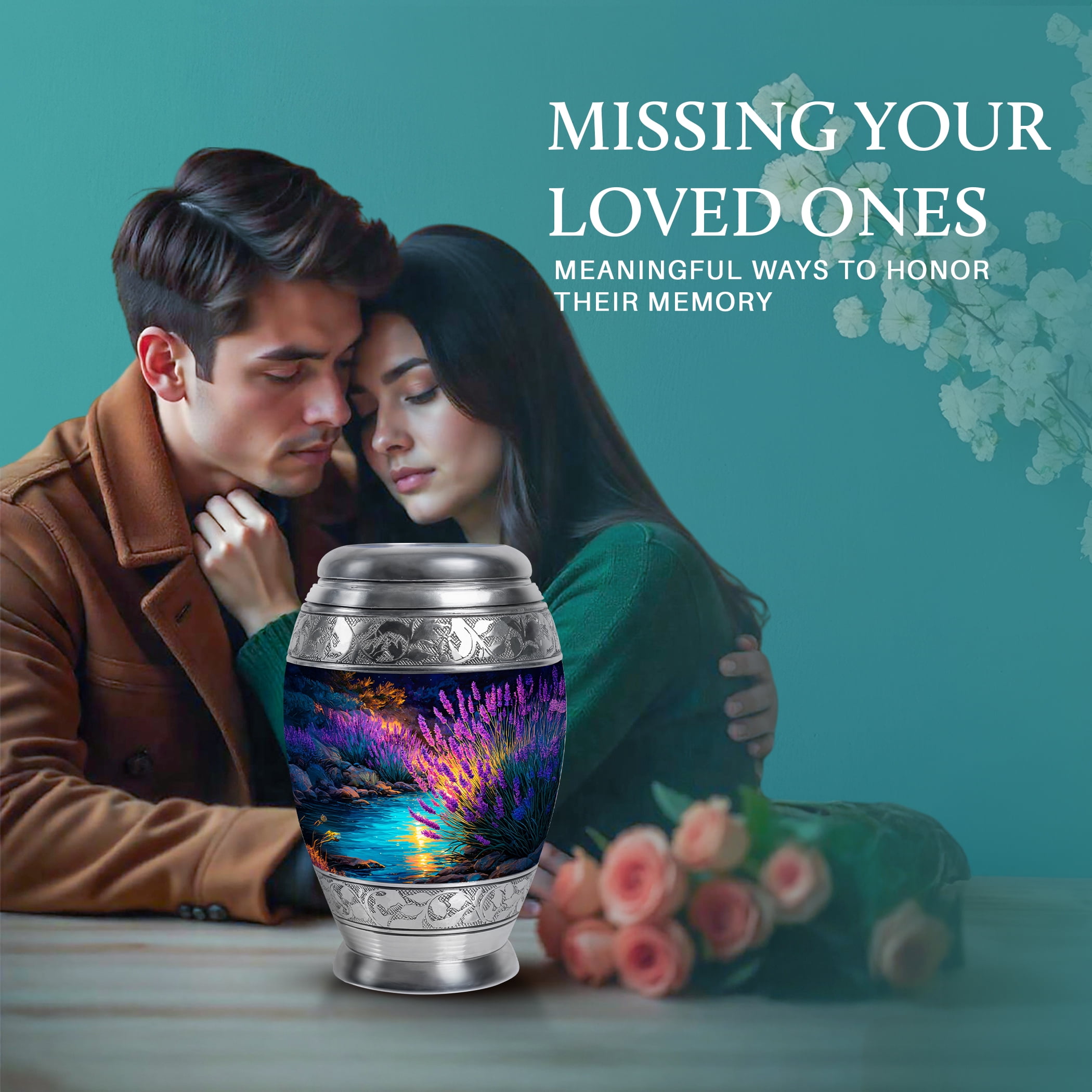 SABURIAL Lavender Grass Urn - Mini Keepsakes Urns - Combo - 10 Inch Large With 3 Inch - Memorial Urns - Large Urn For Human - Human Remains For Mom & Dad