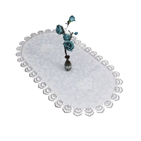 Stylish Coffee Table Cover Polyester Fabric Decorative Tablecloth Embroidery Flower Lace Doily For Dining Office Use