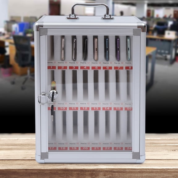 ToppiJoy 24 Slots Aluminum Alloy Cell Phone Lock Box, Cell Phone Locker for Classroom, Cell Phones Storage Cabinet Freestanding/Wall-Mounted with a Locked, Can be Carried by Hand