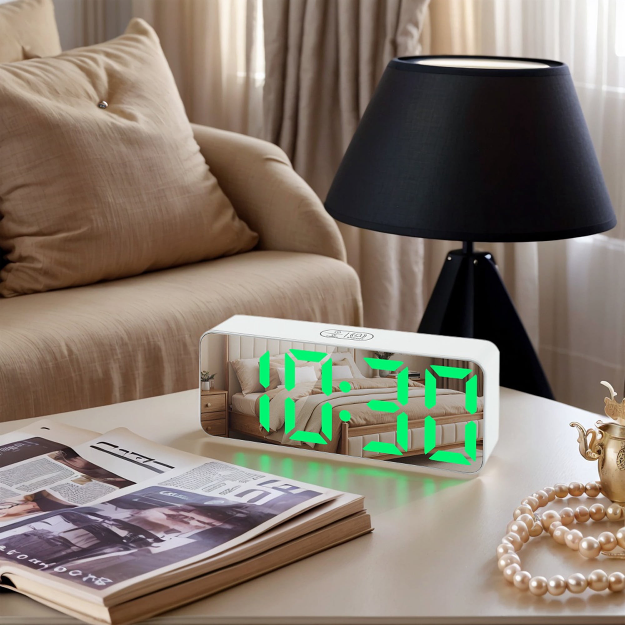 Unique Bargains Digital Alarm Clock White Housing With Green Light 5.5"L x 1.2"W x 2.2"H