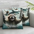 thumbnail image 3 of Pratyus Raccoon Shark Guns Modern Farmhouse Rustic Decorative Couch Pillow Cases with Zipper Home Decor for Car Couch Bedroom Throw Pillow Cover 1PC 22x22in, 3 of 5