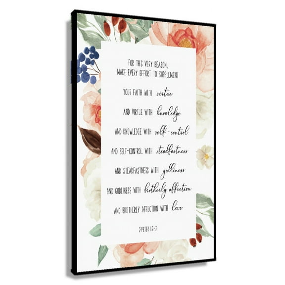 2 Peter 1 5-7 Make Every Effort Bible Verse Wall Art, Printable Wall Art, Floral Bible Verse Christian Gifts Poster Printing Printed Canvas Decoration