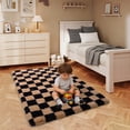 thumbnail image 2 of ZENELESS Checkered Fluffy Area Rugs for Living Room,4x6 Soft Plush Carpet for Bedroom Bedside Kids Teen Dorm Nursery Home Decor,Black and Camel, 2 of 7