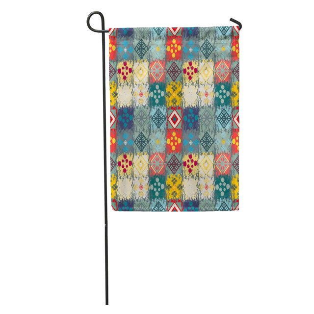 POGLIP Colorful Pattern Ethnic Tribal Boho Abstract Patchwork Geometric Flower Mosaic Garden Flag Decorative Flag House Banner 12x18 inch