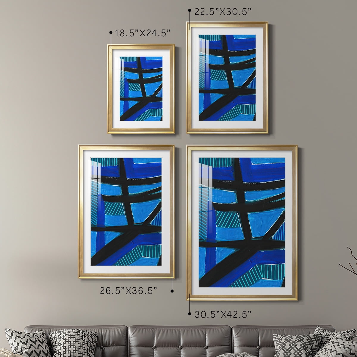 Wexford Home Involved Blues I Premium Framed Print, 18.5" x 24.5" - Ready to Hang, Gold (Set of 2)